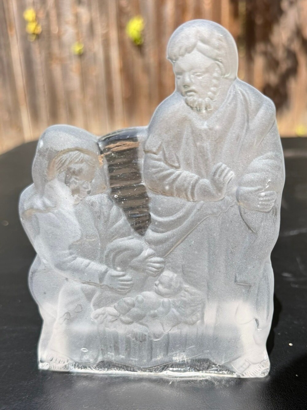 Vintage Frosted Glass Nativity Votive Candle Holder Holy Family Mary Joseph Jesu